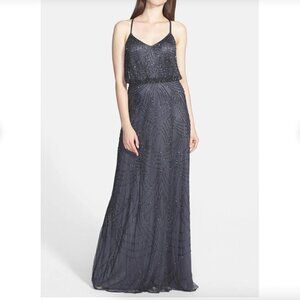 Adrianna Papell Beaded Chiffon Blouson Gown - Gunmetal